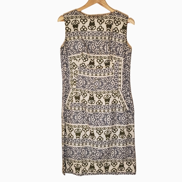 Tropical Escape Googie 60s Cream Sky and Forest Green Graphic Printed Dress - Picture 2 of 16